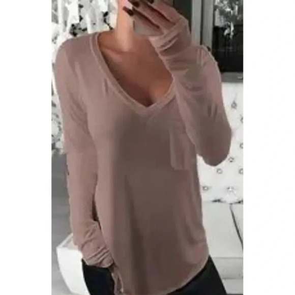 Soma Pink Long Sleeve V-Neck Front Pocket Top Size Small - Picture 1 of 5